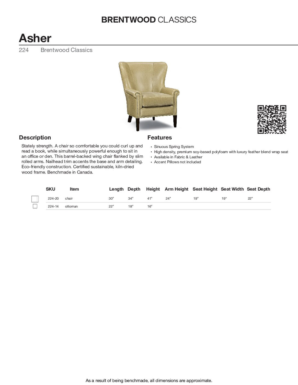 BRENTWOOD CLASSICS ASHER CHAIR COLLECTION 224-20