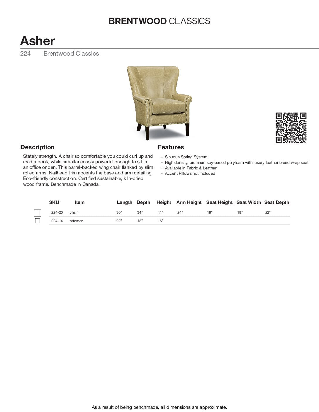 BRENTWOOD CLASSICS ASHER CHAIR COLLECTION 224-20