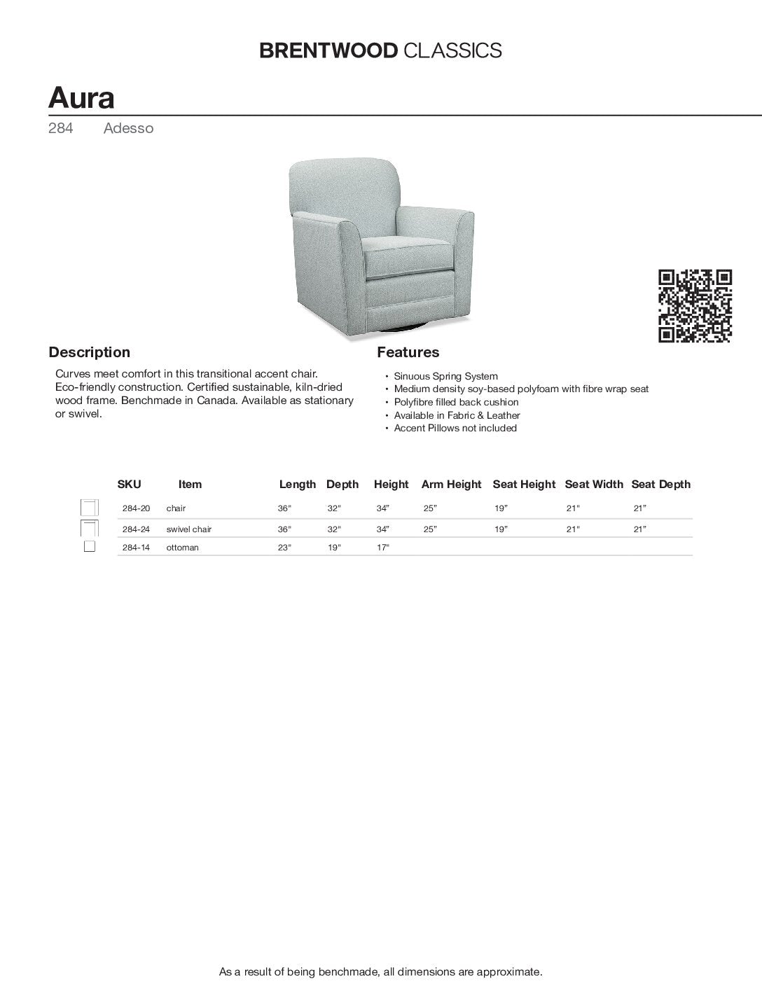 BRENTWOOD CLASSICS AURA SWIVEL CHAIR 284-24