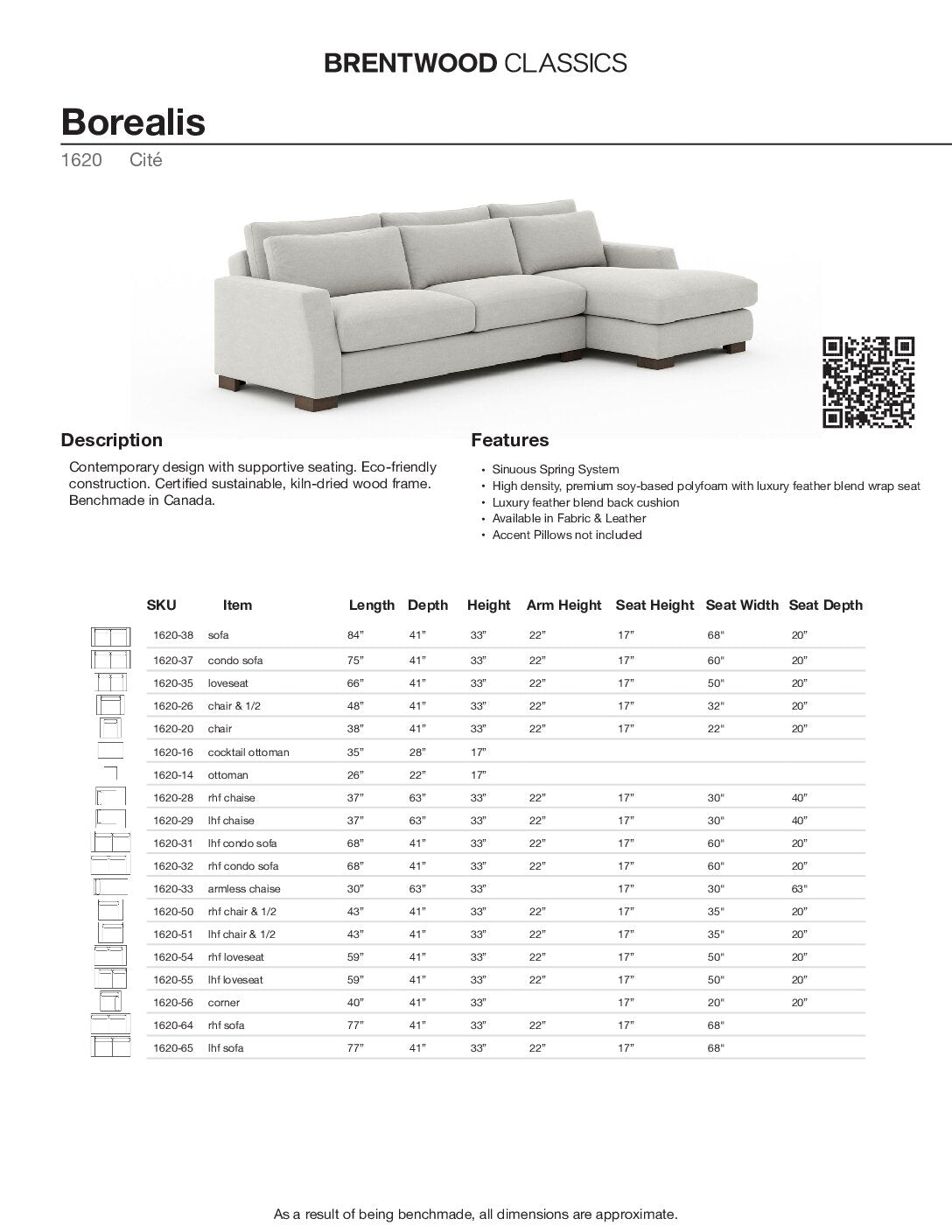 BRENTWOOD Borealis Sofa 1620-28-31