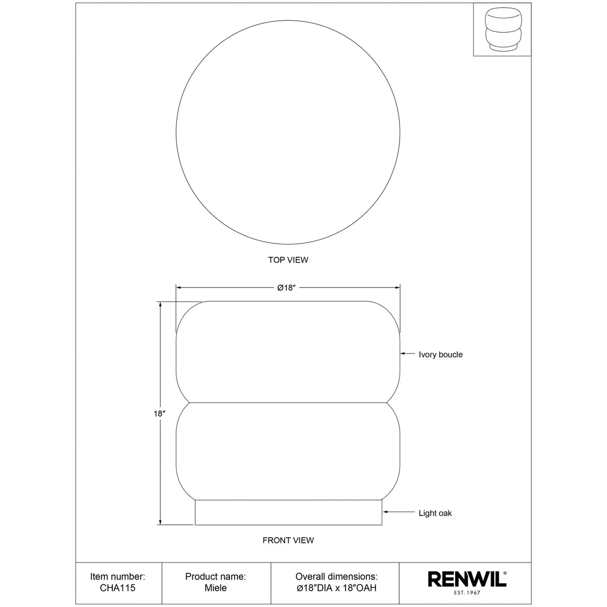 RENWIL MIELE OTTOMAN CHA115