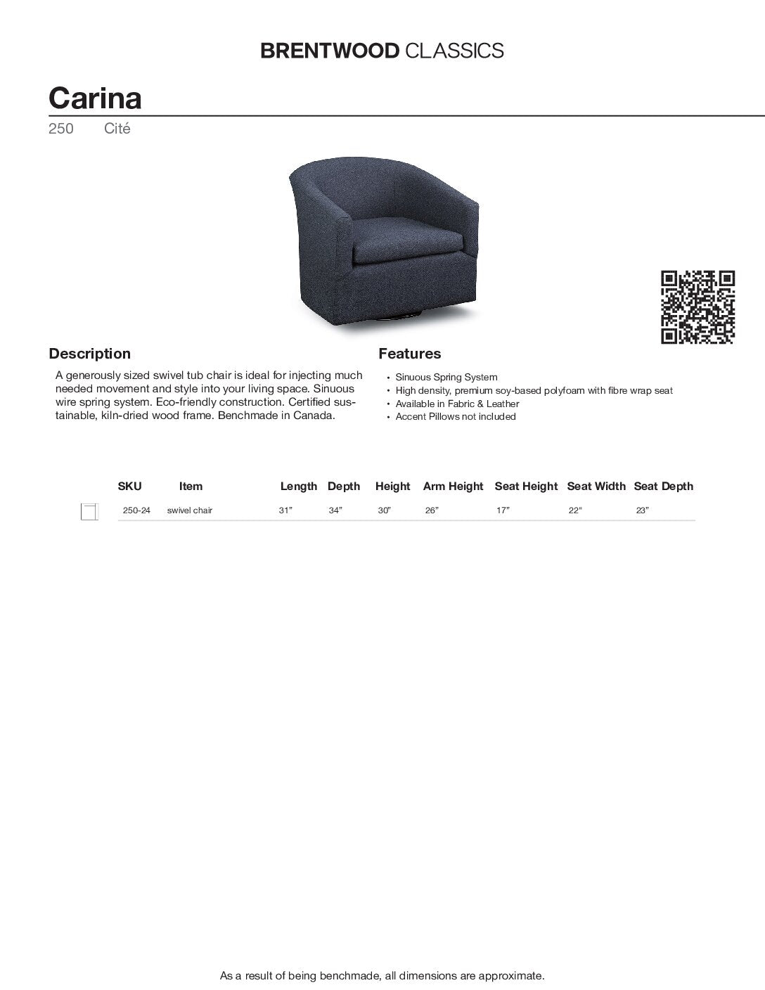 BRENTWOOD Carina Swivel  Chair 250-24