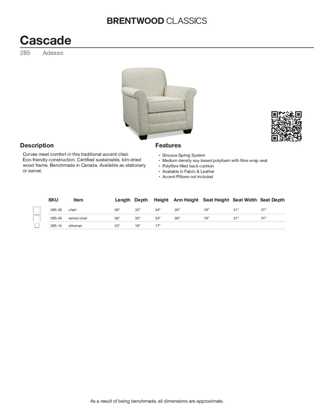 BRENTWOOD CLASSICS CASCADE CHAIR 285-20