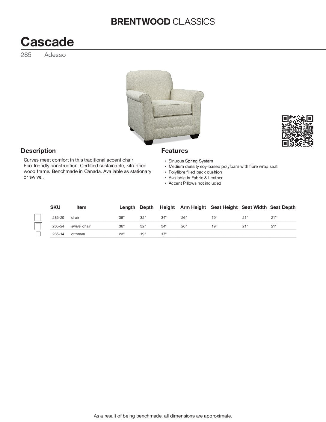 BRENTWOOD CLASSICS CASCADE CHAIR 285-20