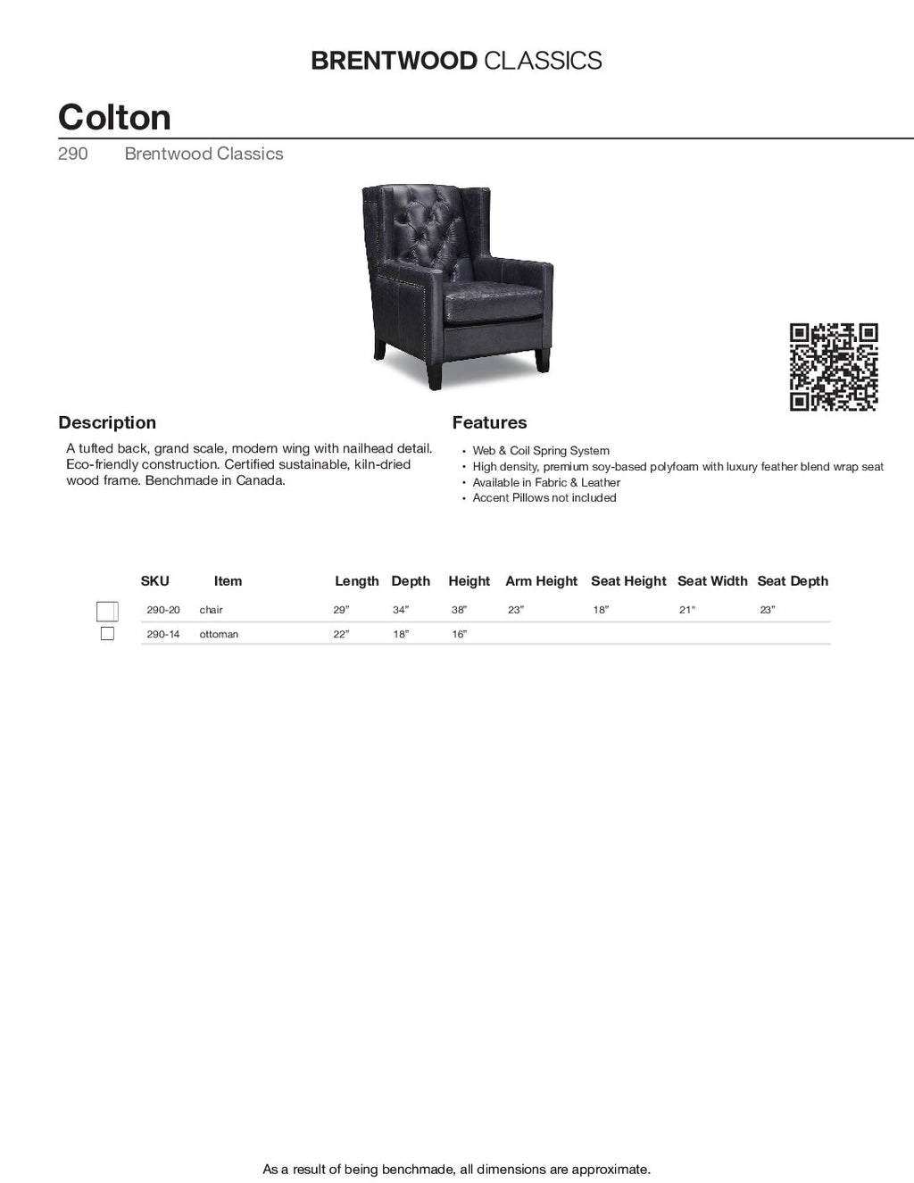 BRENTWOOD Colton Wing Chair 290-20