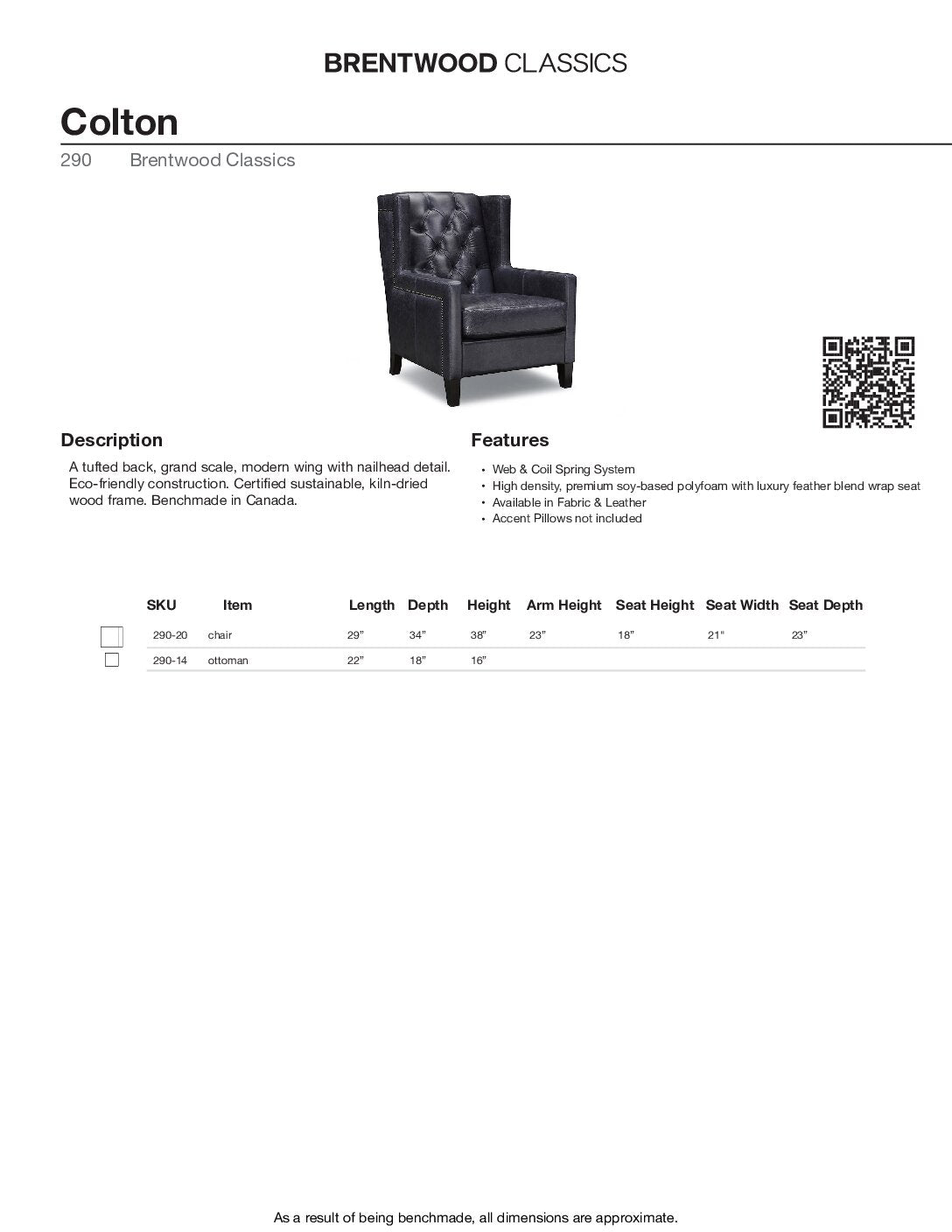 BRENTWOOD Colton Wing Chair 290-20