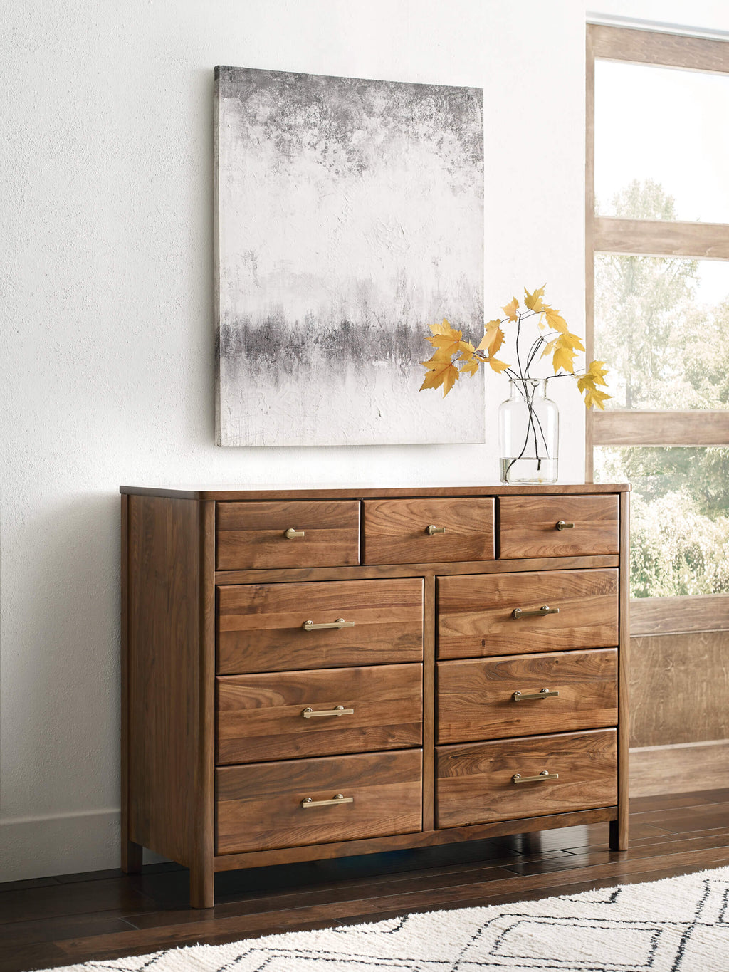 KINCAID MONOGRAM WALNUT FLAT TOP NINE DRAWER DRESSER 315-131