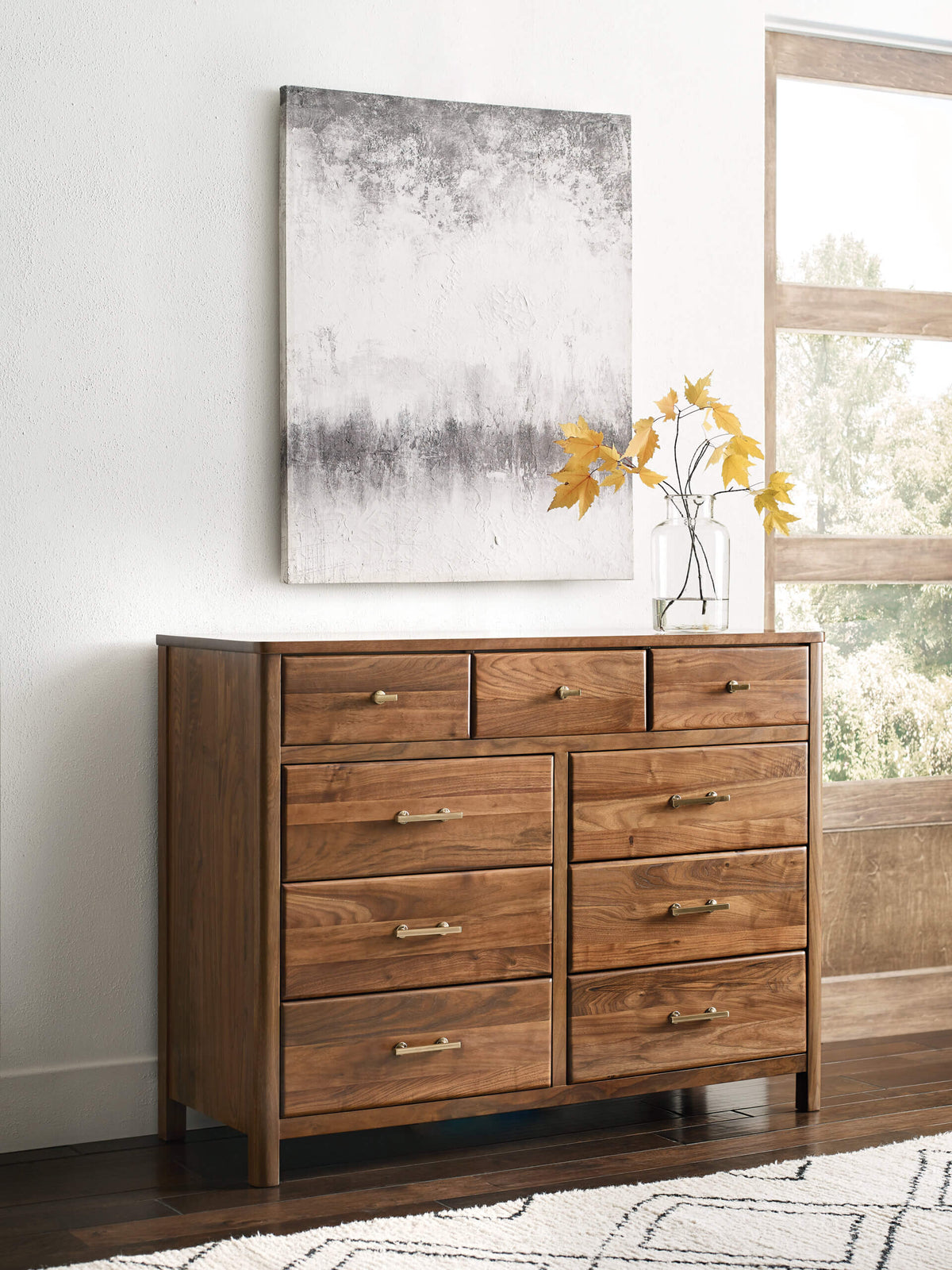 KINCAID MONOGRAM WALNUT FLAT TOP NINE DRAWER DRESSER 315-131