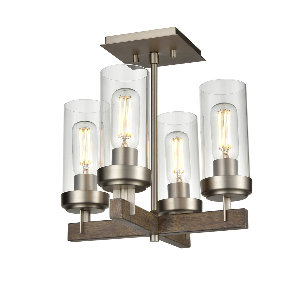 DVI LIGHTING OKANAGAN 4 LT SEMI-FLUSH MOUNT BUFFED NICKEL DVP38611BN+BAW-CL