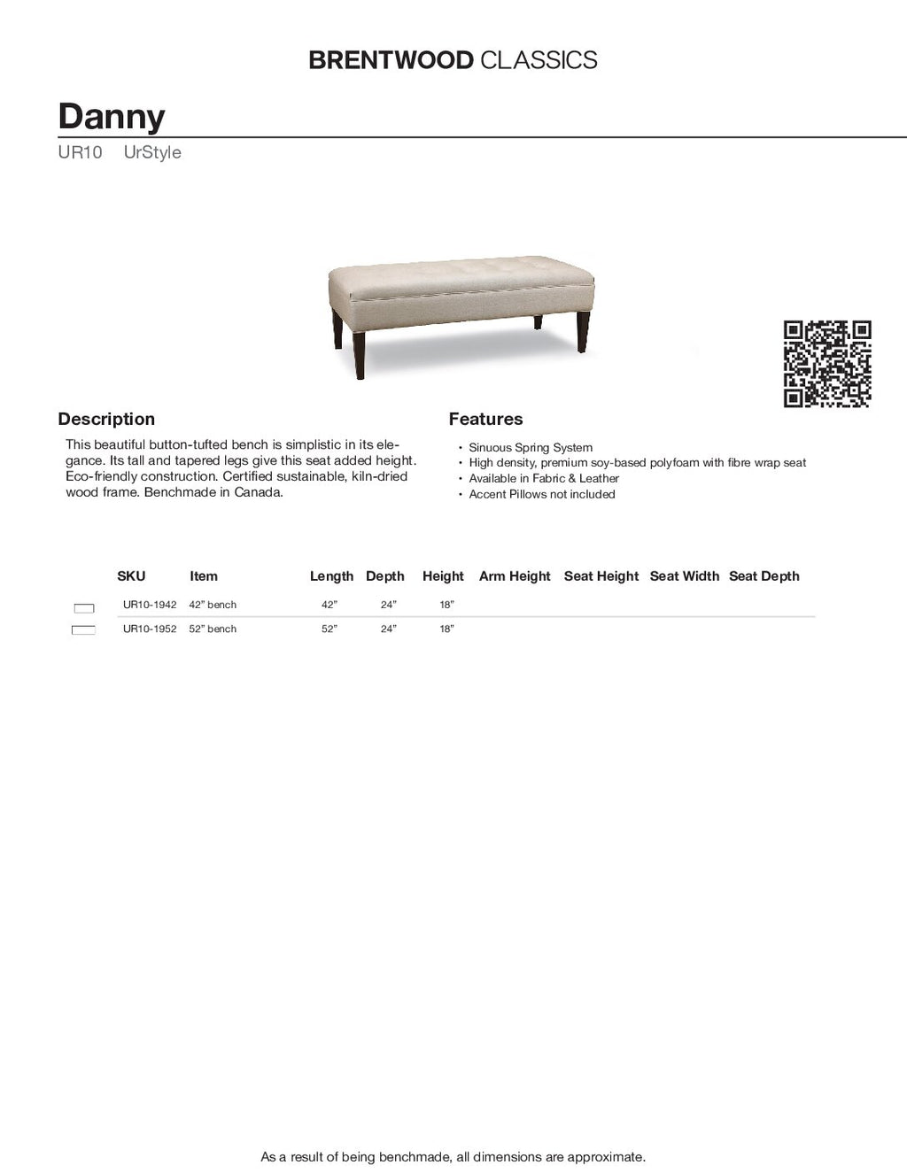 BRENTWOOD DANNY BENCH UR10-1952