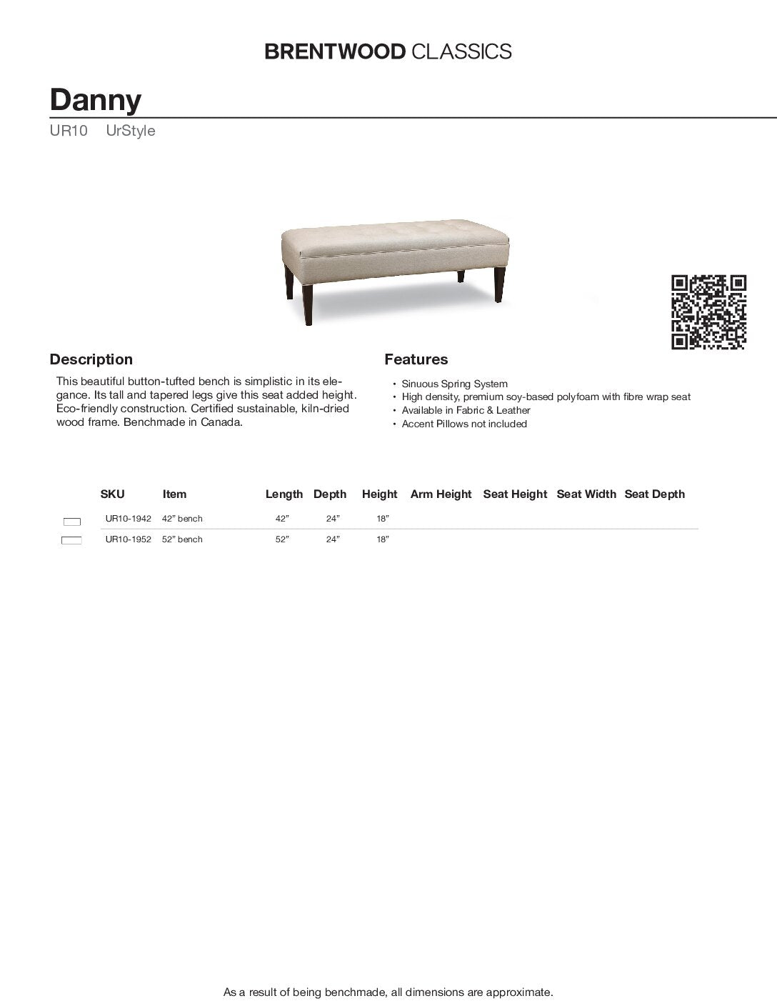 BRENTWOOD DANNY BENCH UR10-1952