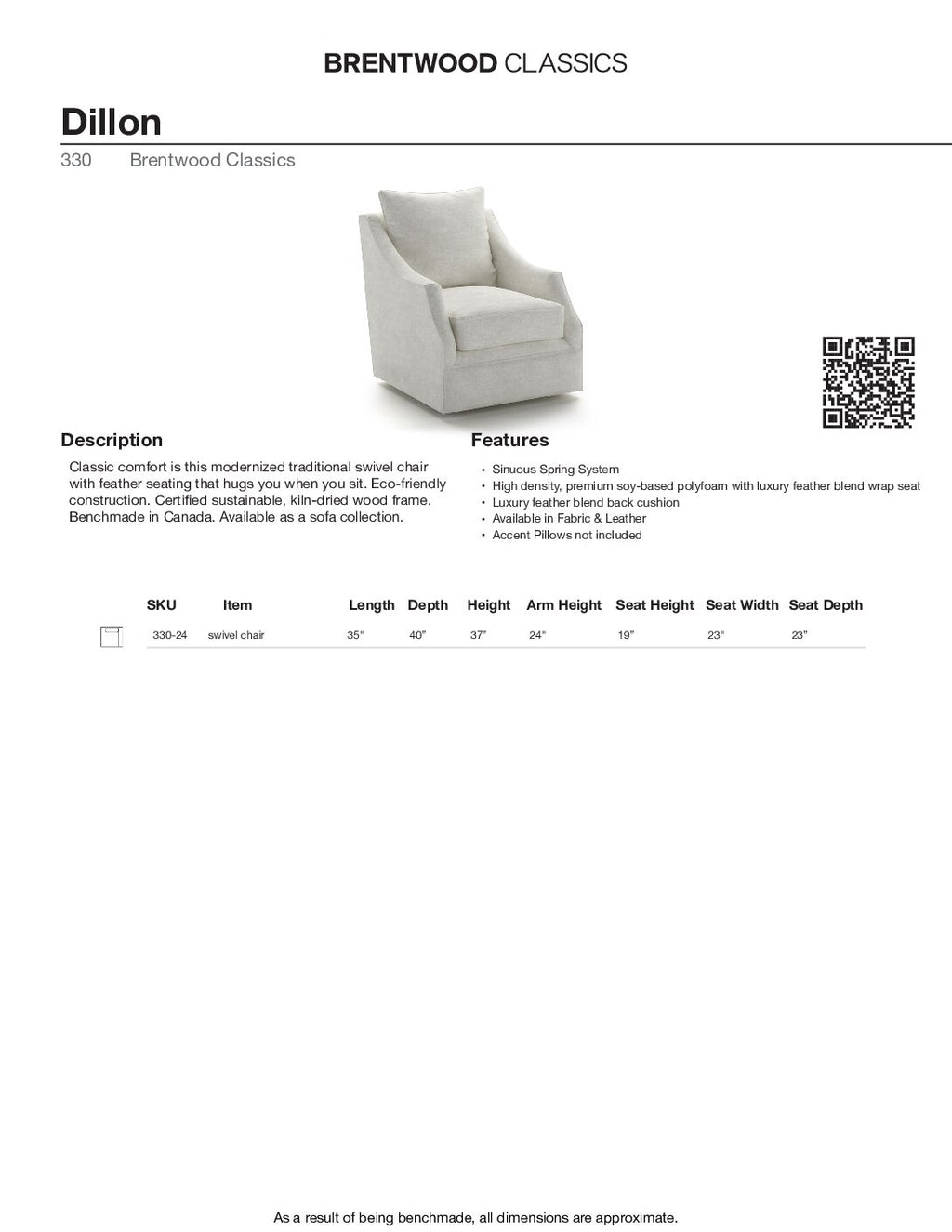 BRENTWOOD  DILLON SWIVEL CHAIR 330-24