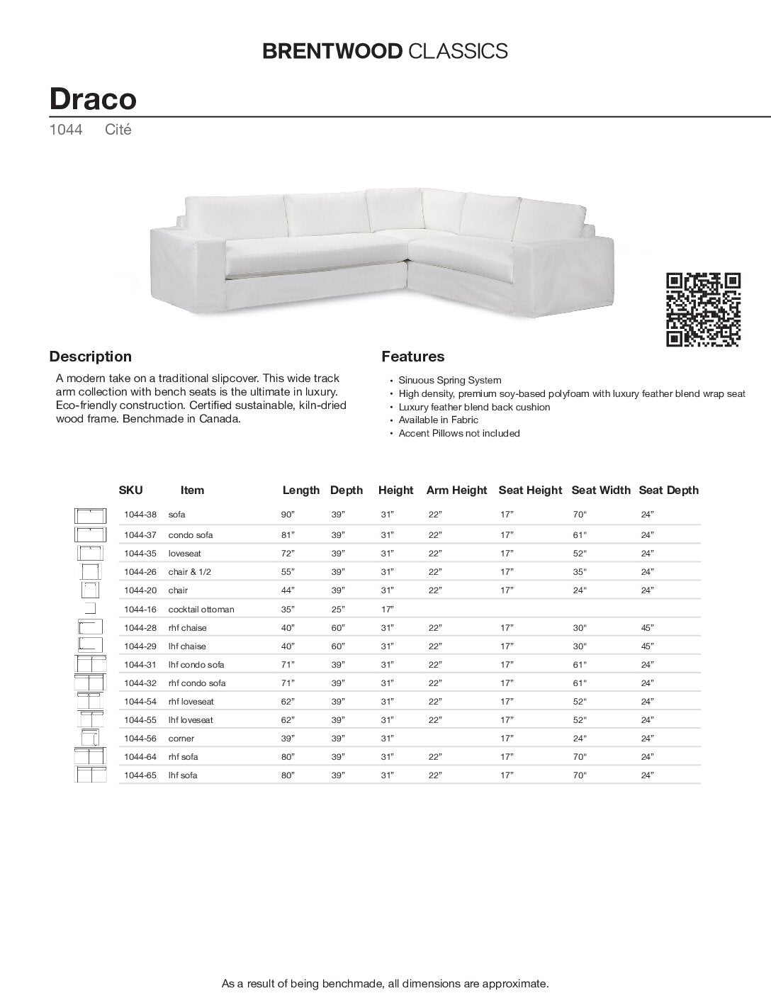 BRENTWOOD Draco Slipcover Sofa 1044-38