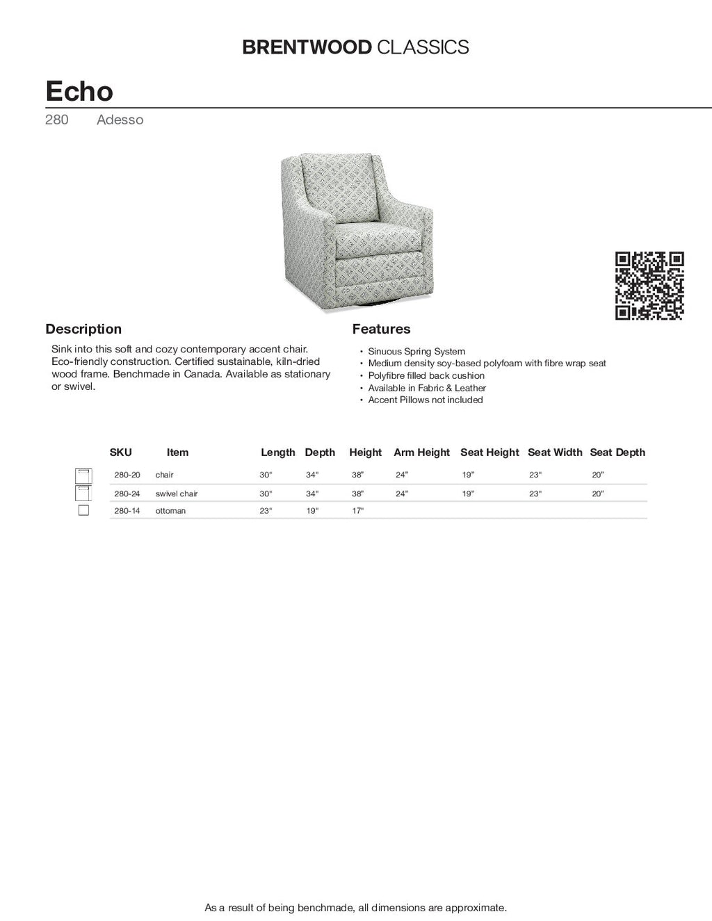 BRENTWOOD CLASSICS ECHO SWIVEL CHAIR 280-24