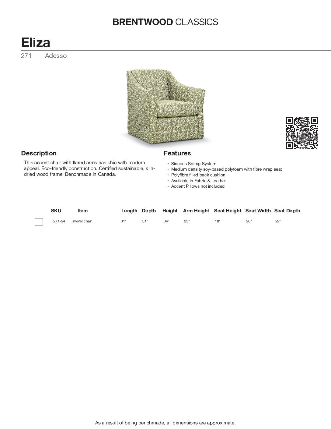BRENTWOOD Eliza Fabric Swivel Chair 271-24