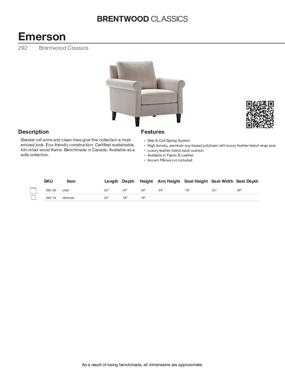 BRENTWOOD Emerson Fabric Chair 292-20