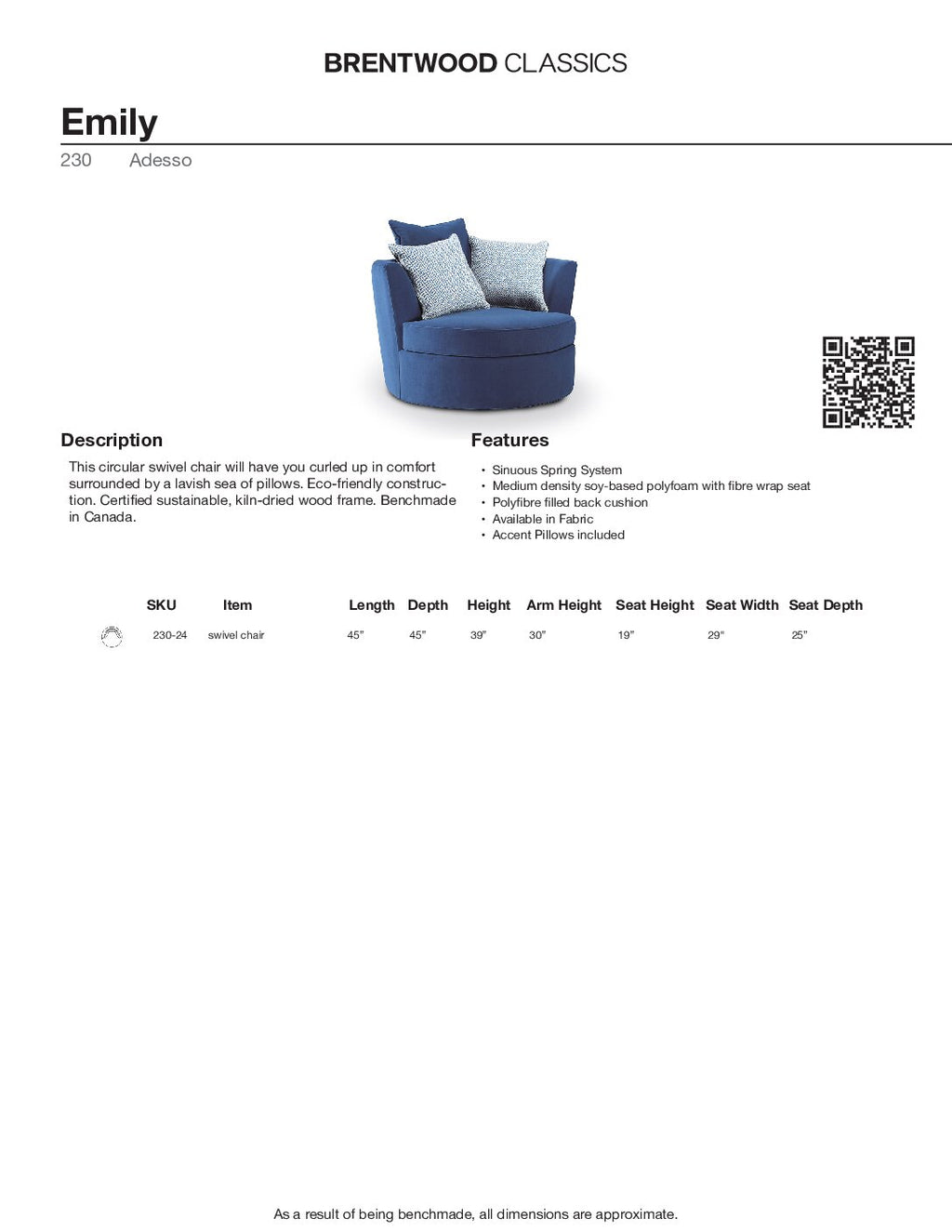 BRENTWOOD Emily Swivel Chair 230-24