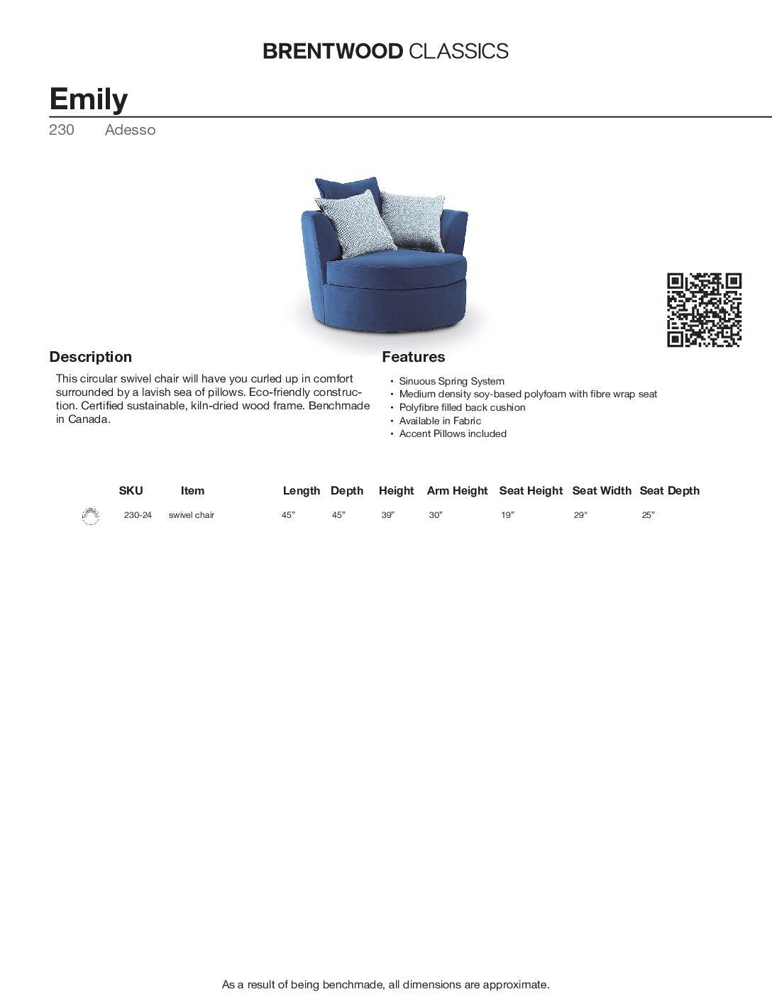 BRENTWOOD Emily Swivel Chair 230-24