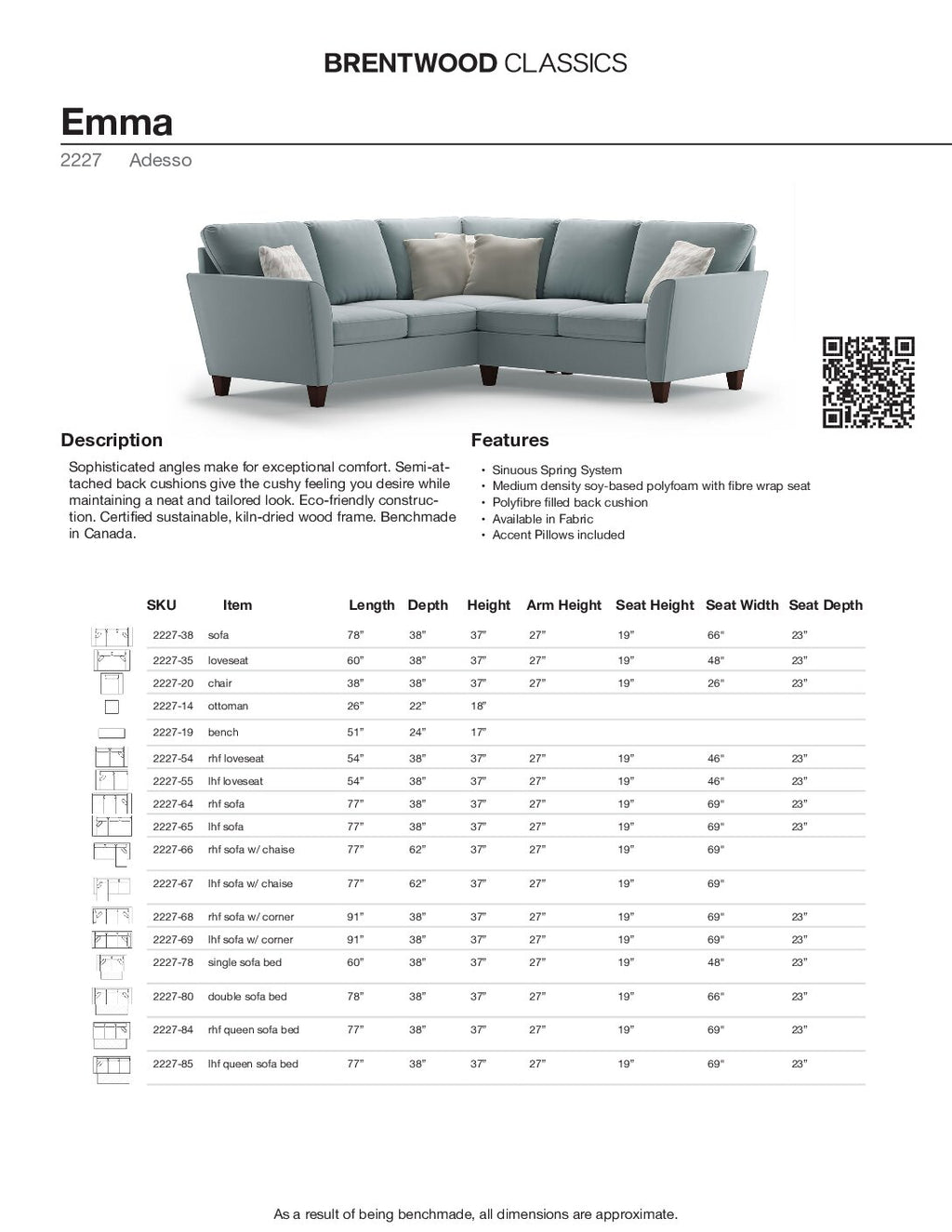 BRENTWOOD Emma Sofa 2227-38