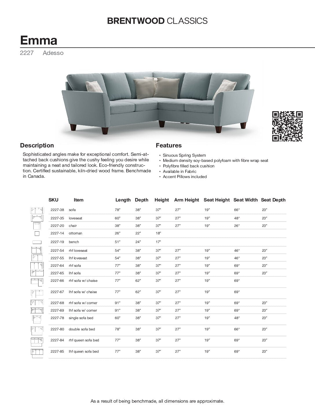 BRENTWOOD Emma Sofa 2227-38