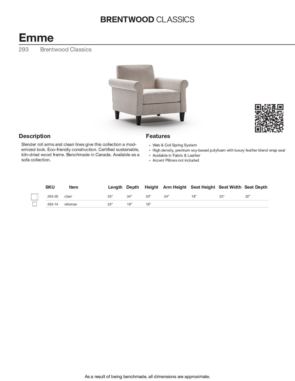 BRENTWOOD Emme Fabric Chair 293-20