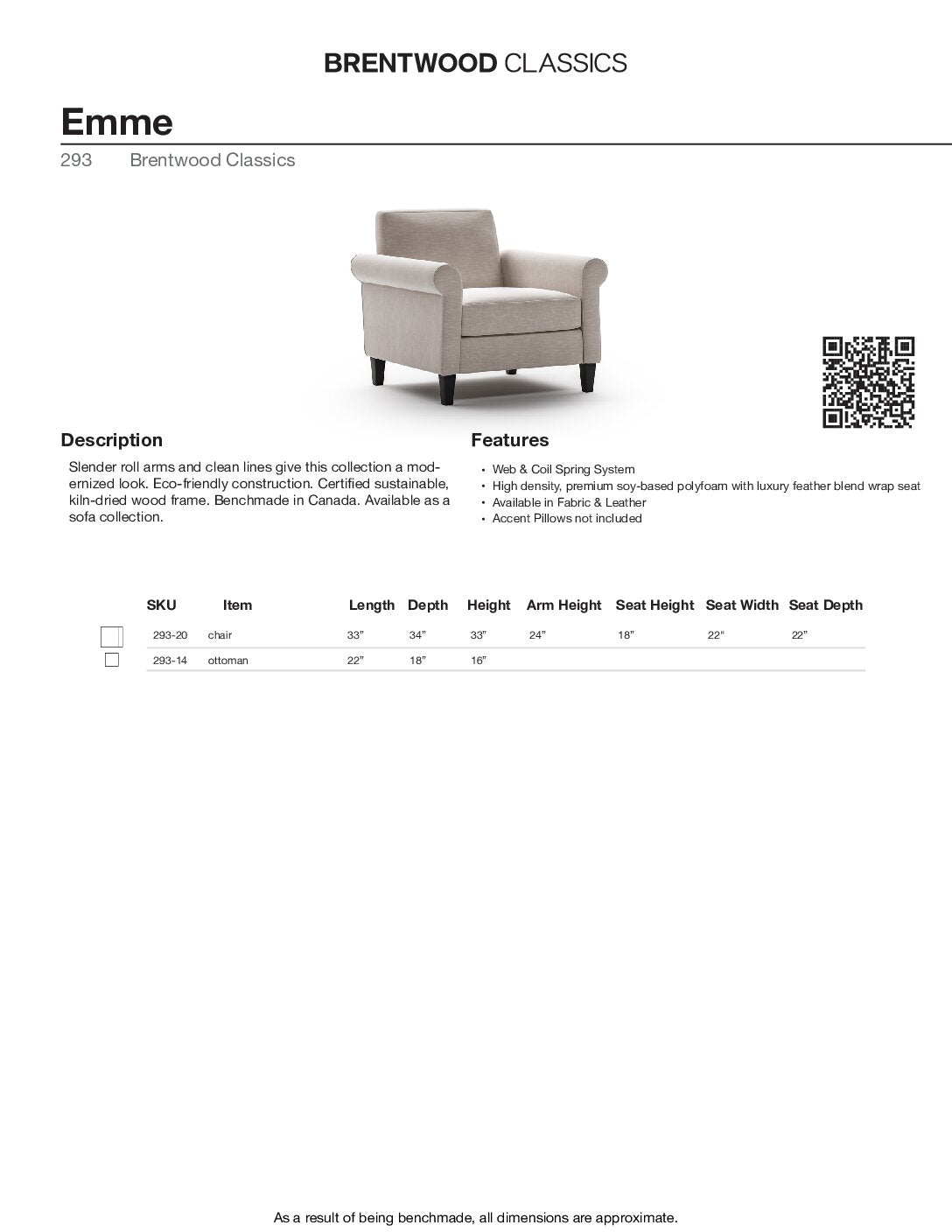 BRENTWOOD Emme Fabric Chair 293-20