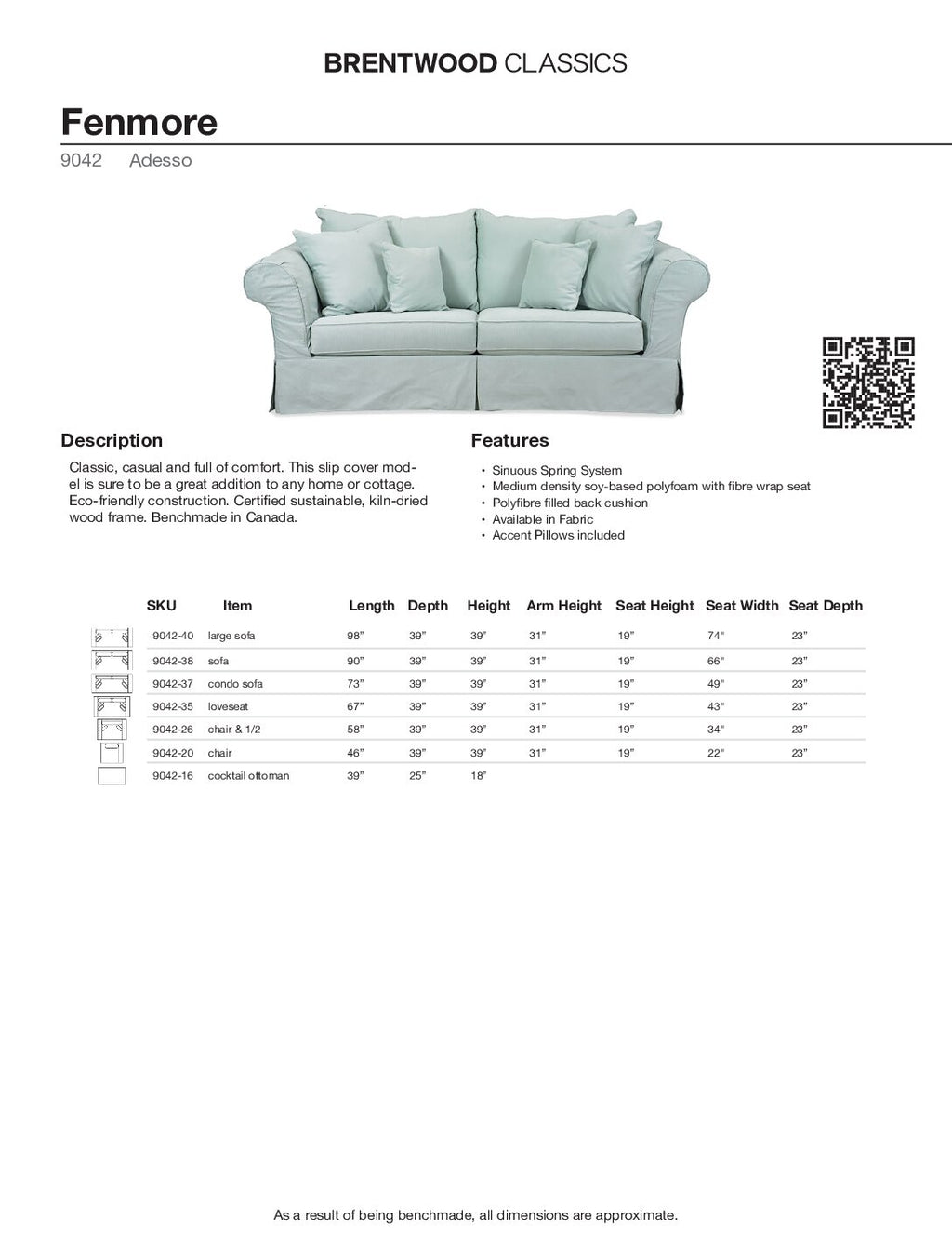 BRENTWOOD Fenmore Slipcover Sofa 9042-38