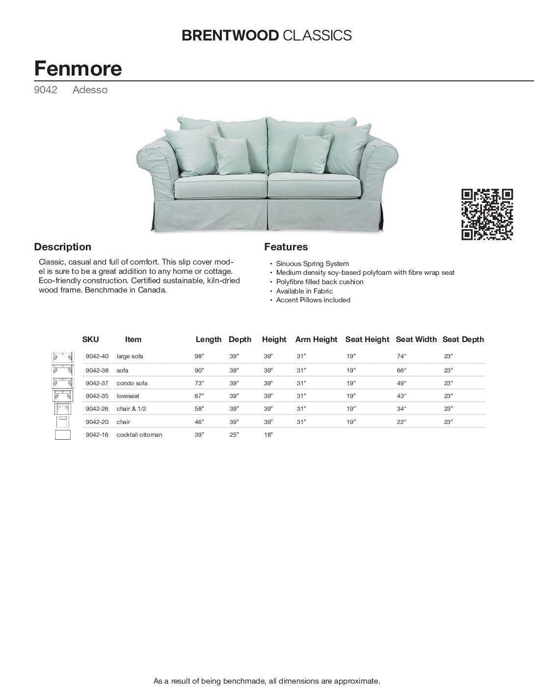 BRENTWOOD Fenmore Slipcover Sofa 9042-38