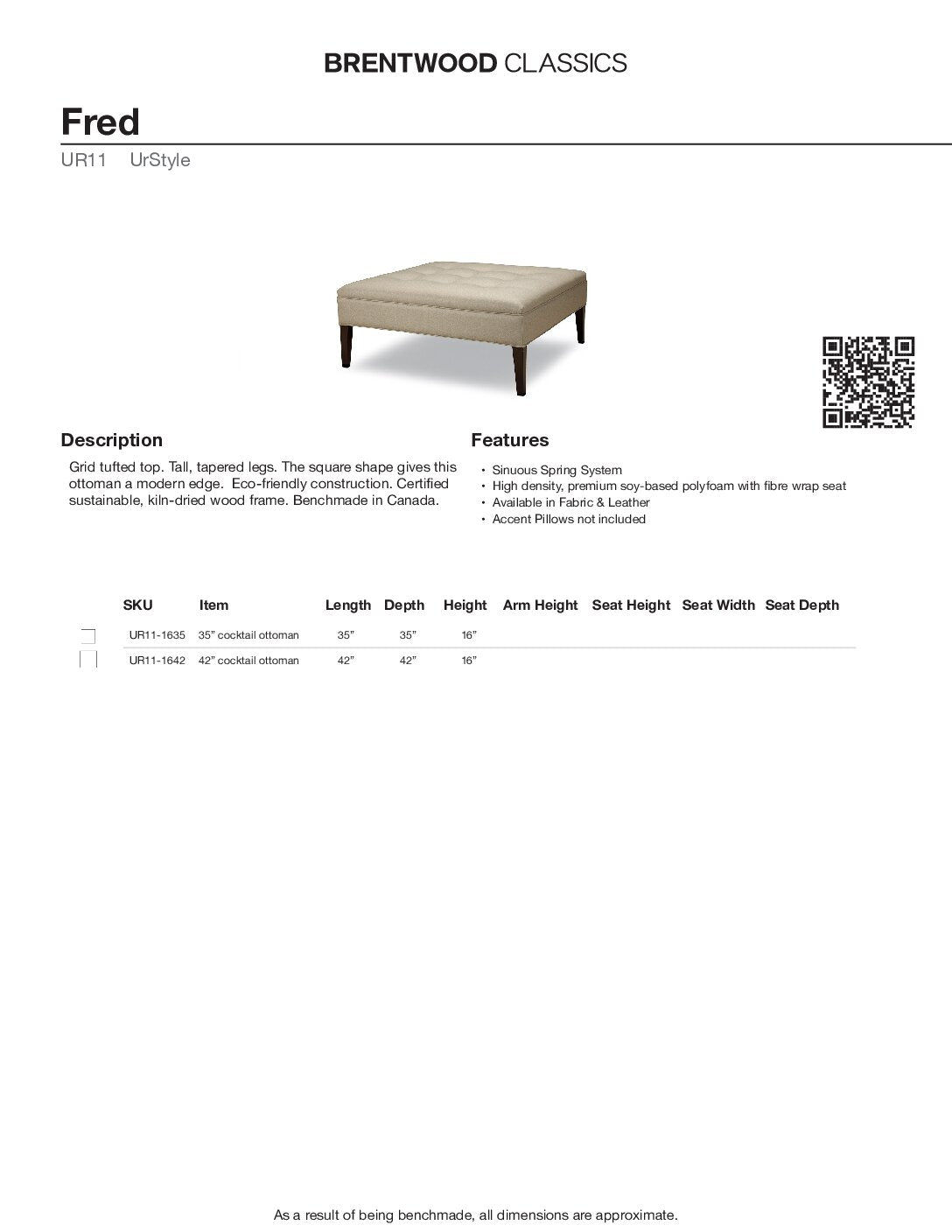 BRENTWOOD FRED SQUARE OTTOMAN UR11-1642