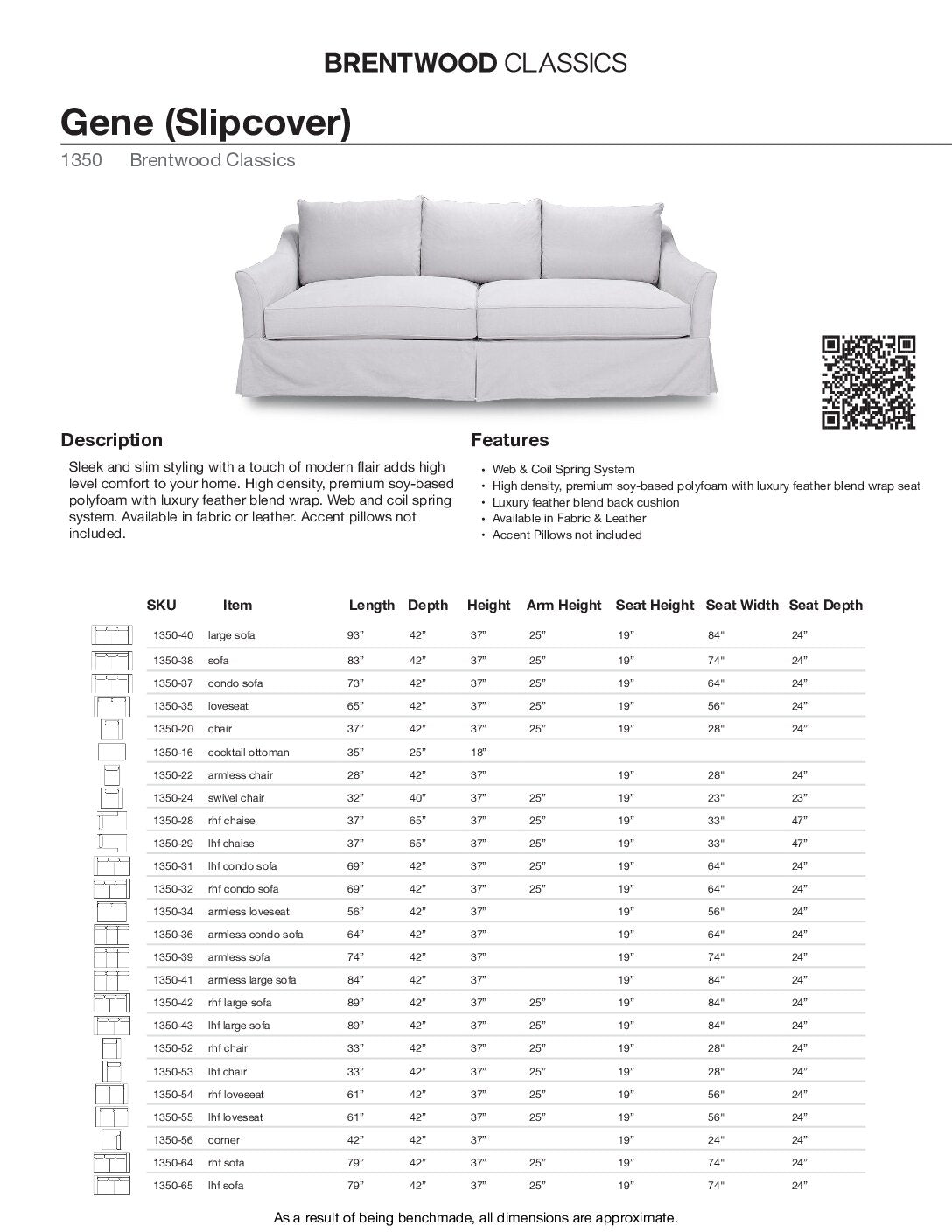 BRENTWOOD Gene Slipcover Sofa 1350-38