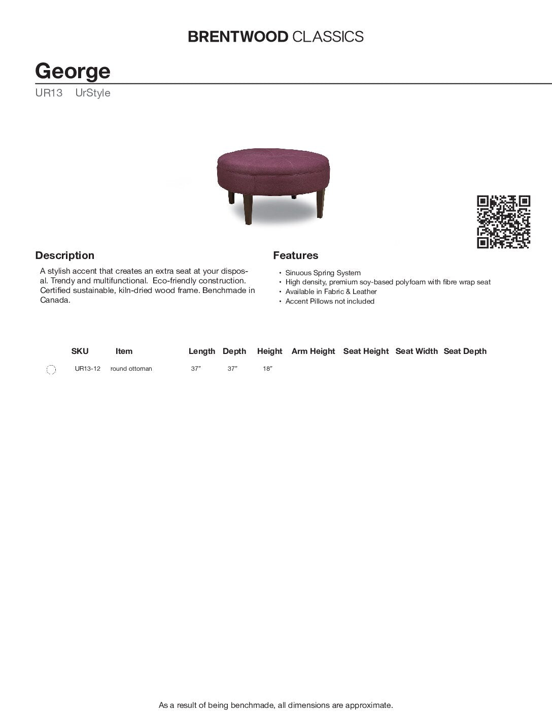 BRENTWOOD GEORGE OTTOMAN UR13-12