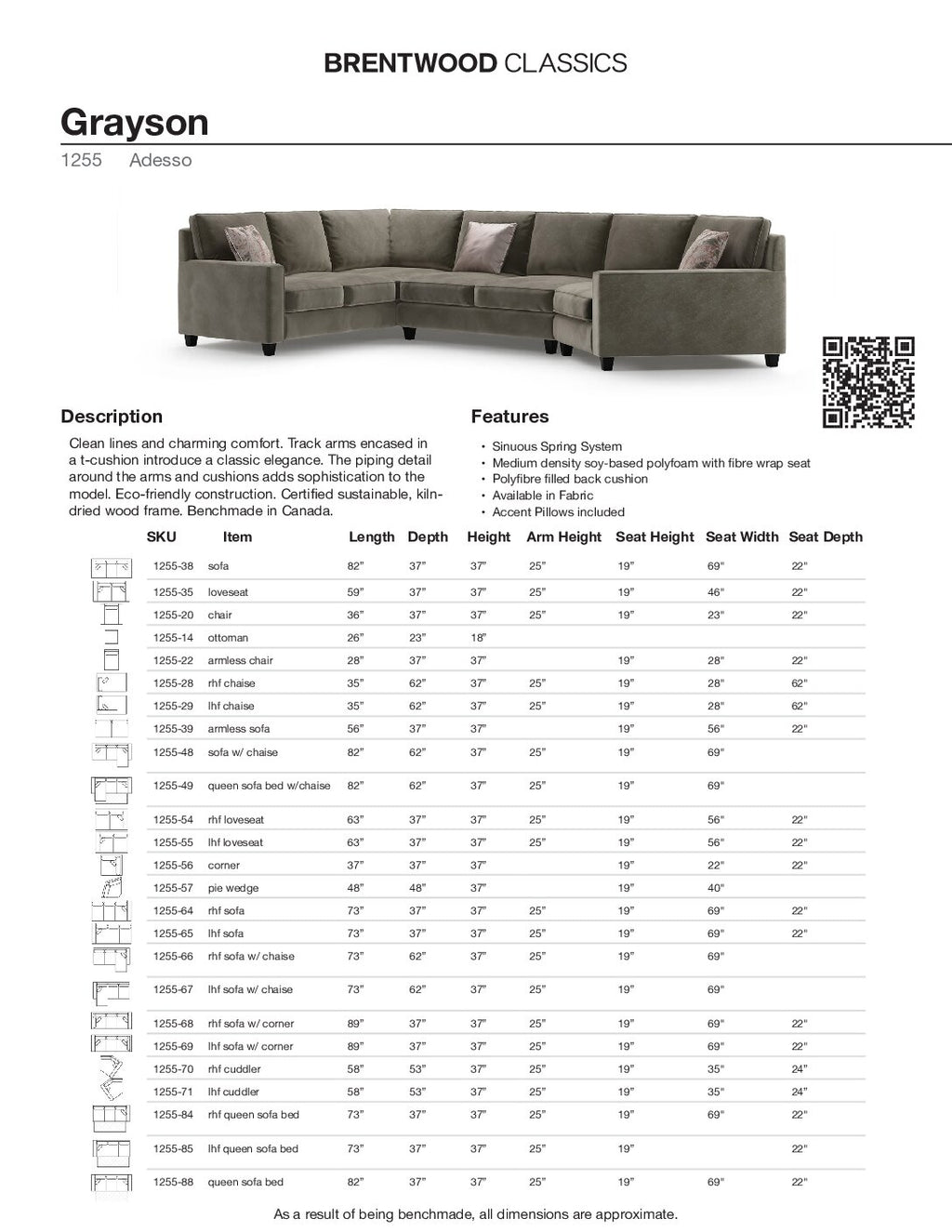 Brentwood Classics 1255-38 Grayson Sofa