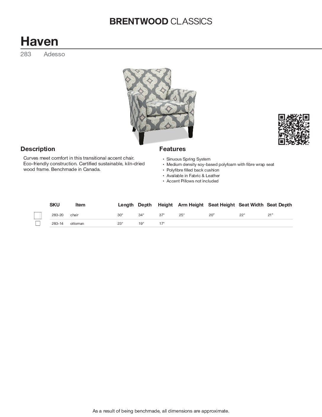 BRENTWOOD CLASSICS HAVEN COLLECTION 283-20
