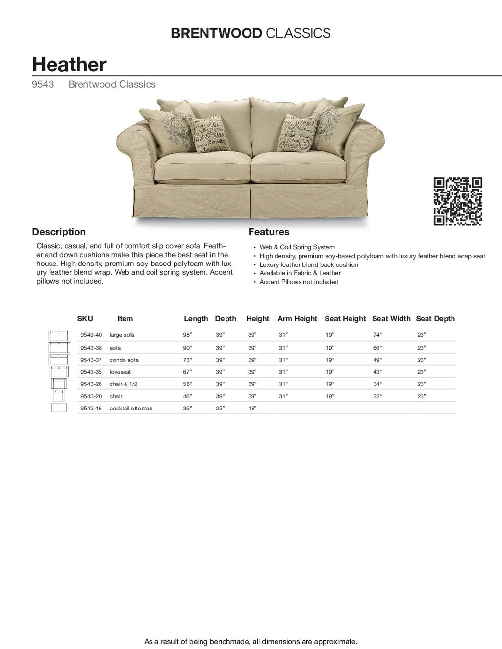 BRENTWOOD Heather Slipcover Sofa 9543-38