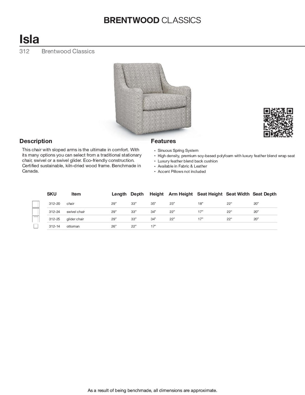 BRENTWOOD Isla Glider Chair 312-25