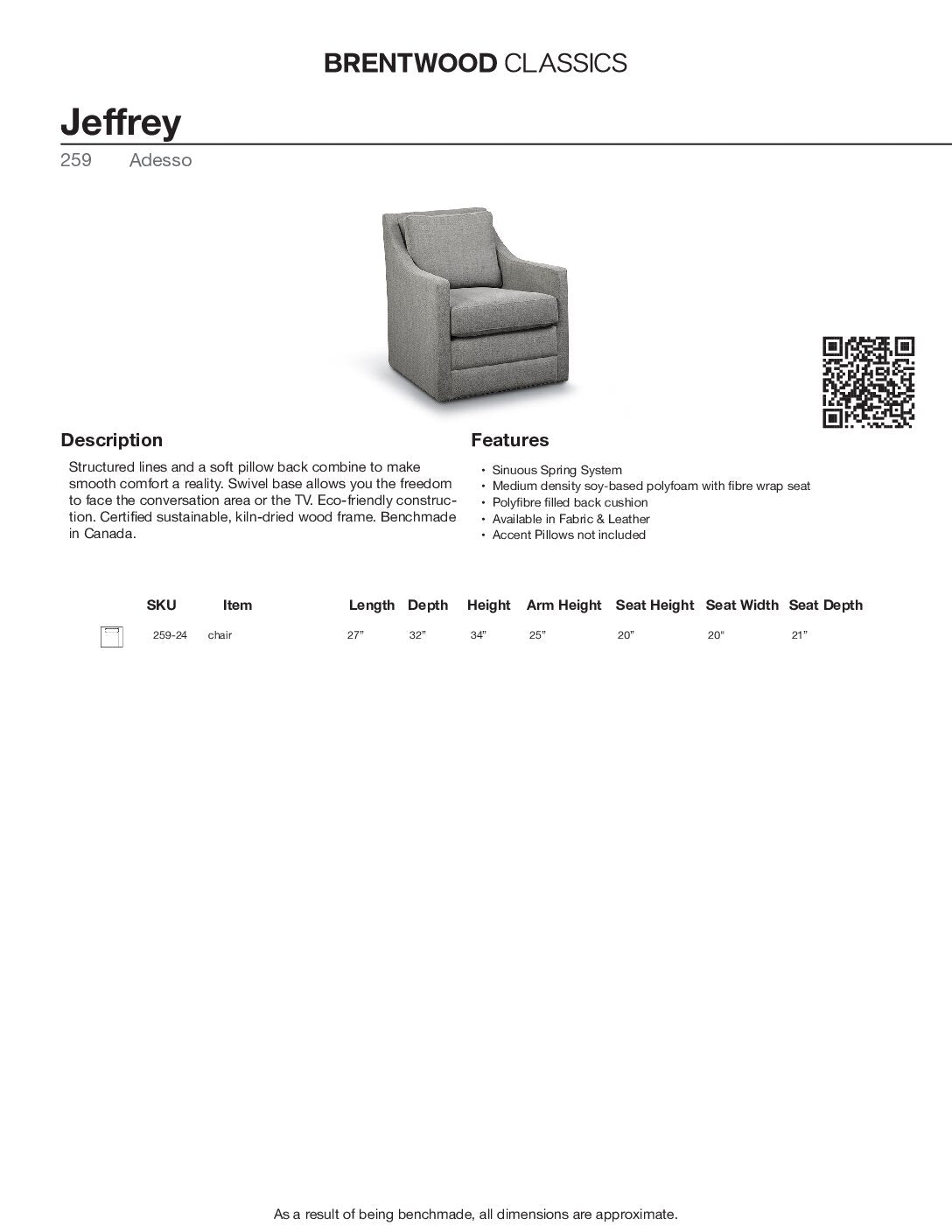 BRENTWOOD Jeffrey Swivel Chair 259-24