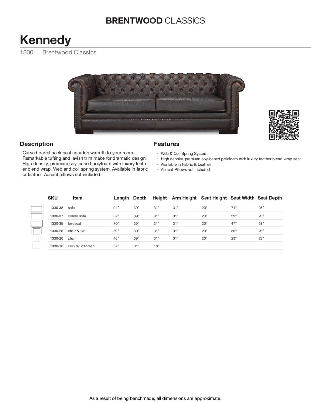 BRENTWOOD Kennedy Sofa 1330-38