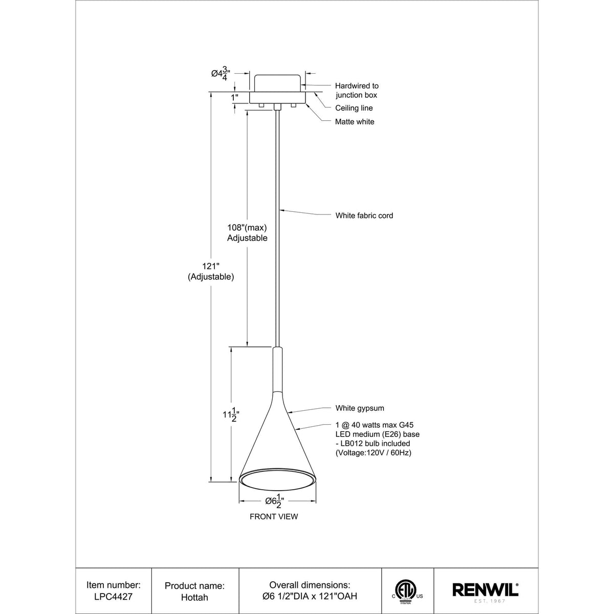 RENWIL HOTTAH PENDANT LPC4427