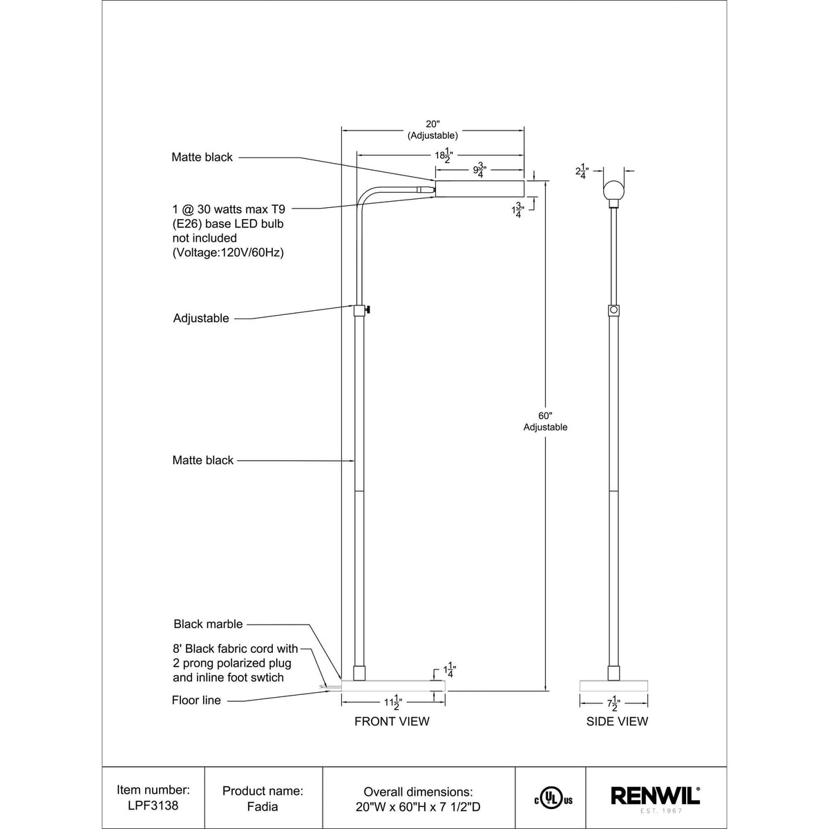 RENWIL FADIA LAMP LPF3138