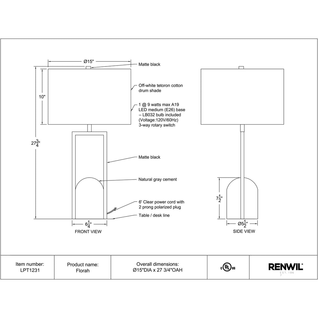 RENWIL FLORAH LAMP LPT1231
