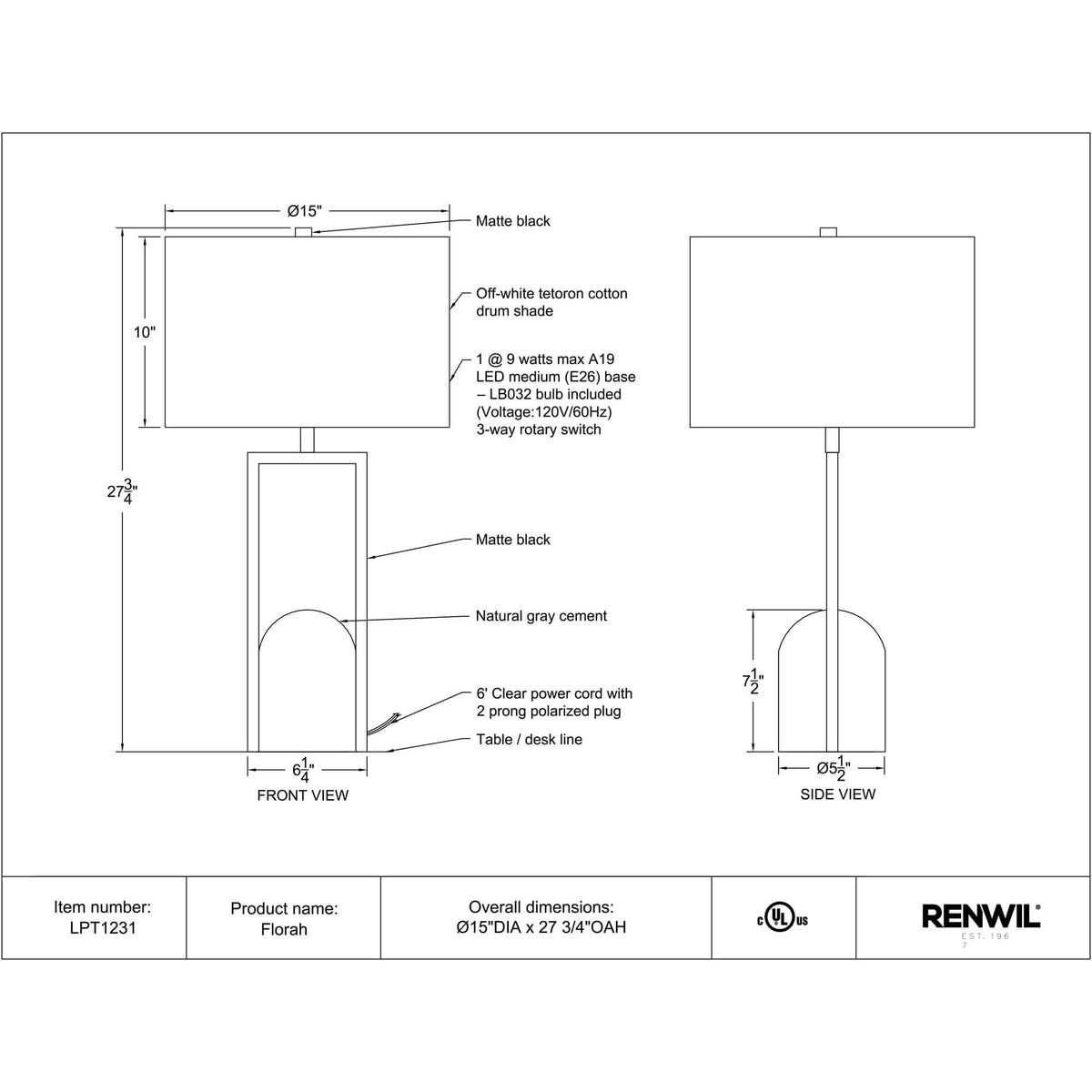 RENWIL FLORAH LAMP LPT1231