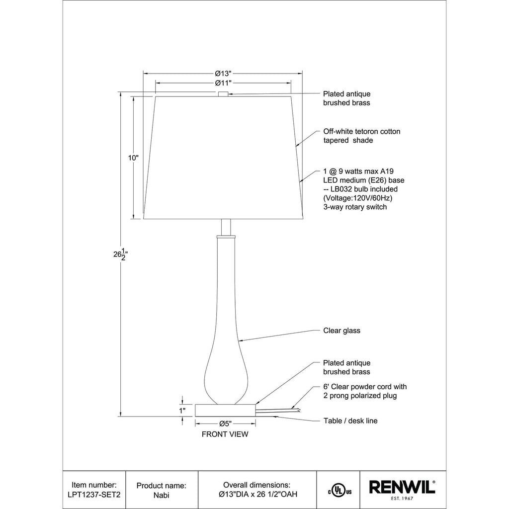 RENWIL NABI TABLE LAMPS LPT1237-SET2