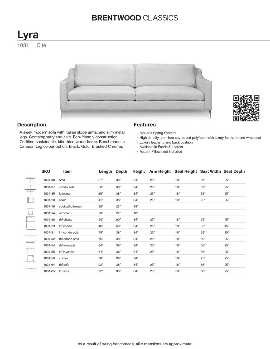 BRENTWOOD Lyra Sofa 1031-38