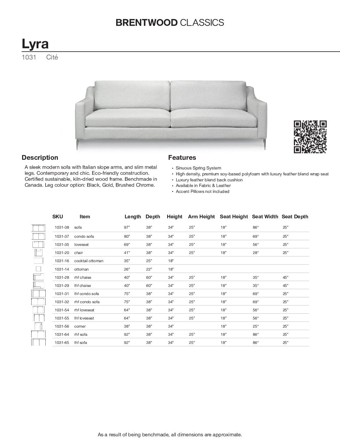 BRENTWOOD Lyra Sofa 1031-38