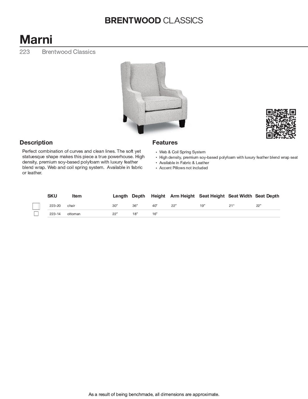 BRENTWOOD Marni Wing Chair 223-20