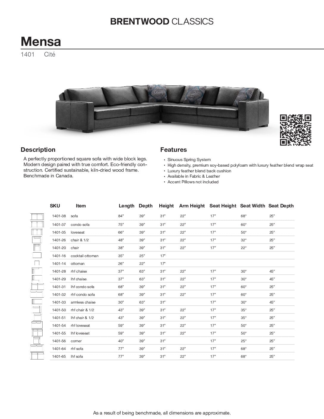 BRENTWOOD Mensa Sofa 1401-38