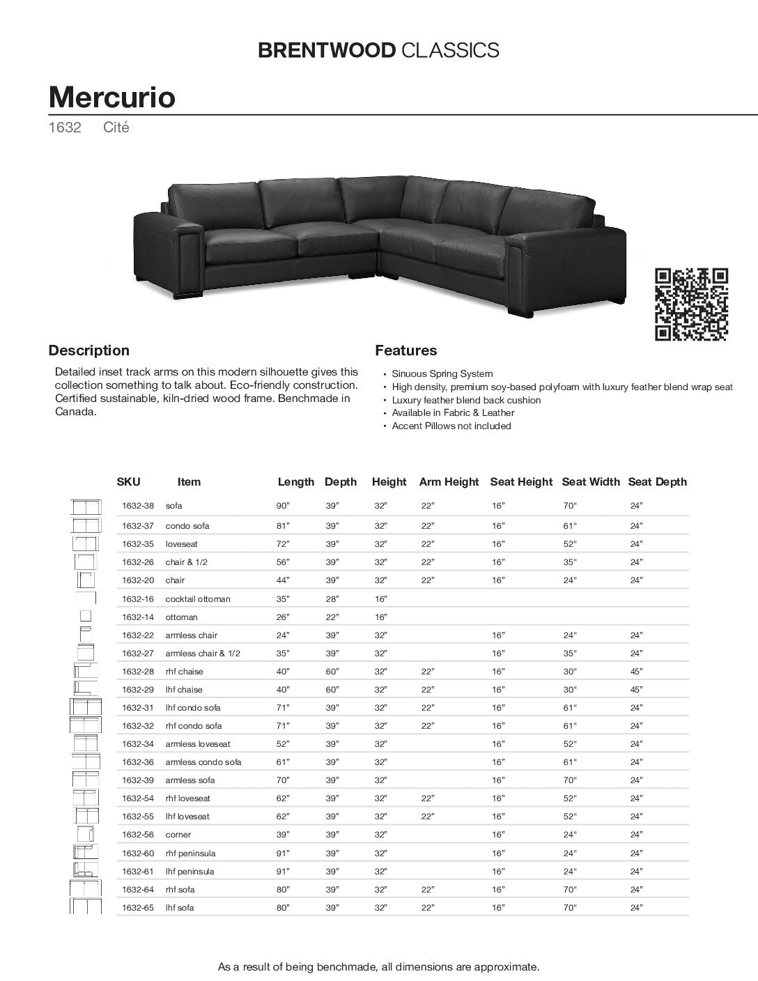 BRENTWOOD Mercurio Sofa 1632-38