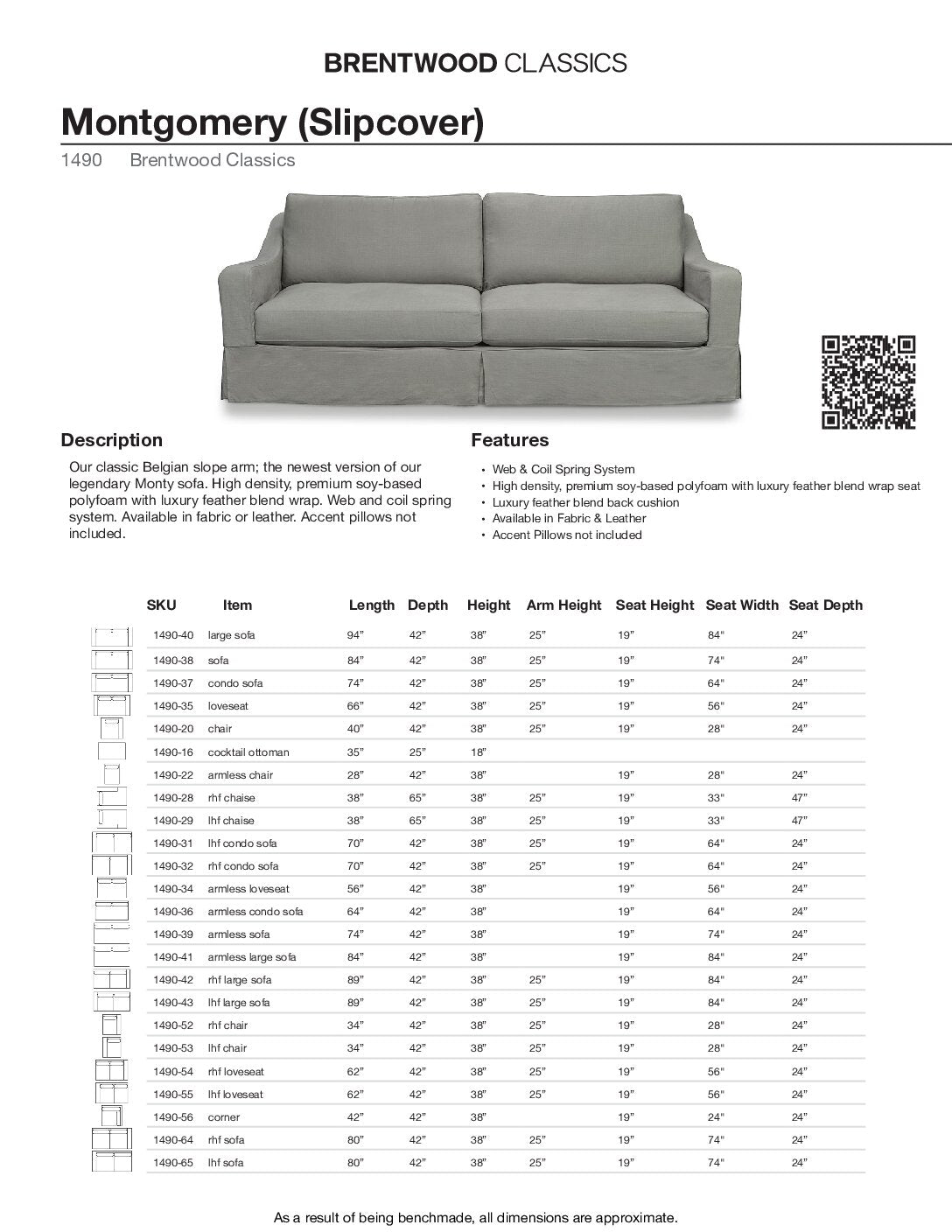 BRENTWOOD  MONTGOMERY SLIPCOVER SOFA  1490-40