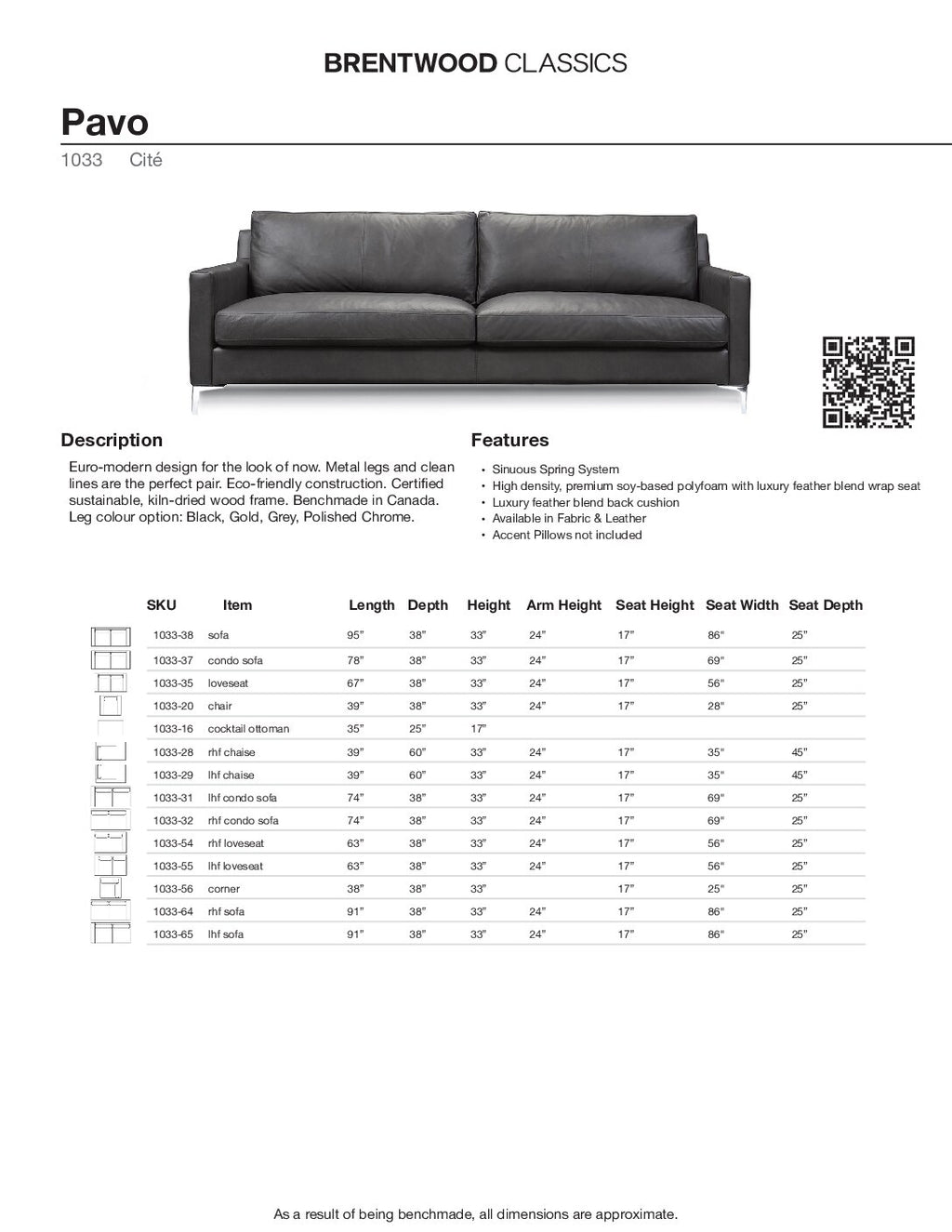 BRENTWOOD PAVO Sofa 1033-38