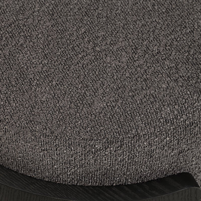Close-up of a dark charcoal gray textured carpet or rug with a black curved edge visible at the bottom.